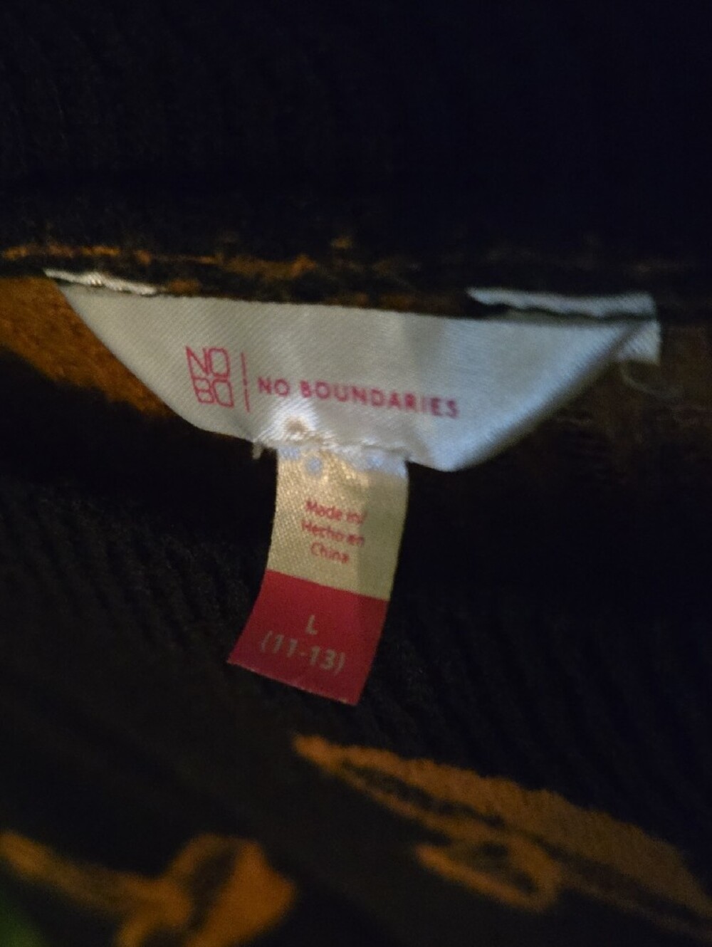 No Boundaries Black Crewneck Sweater with Brown Mushroom Motif - Picture 2 of 3